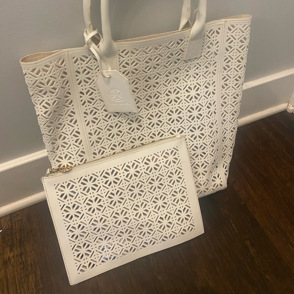 Tory Burch white beach bag